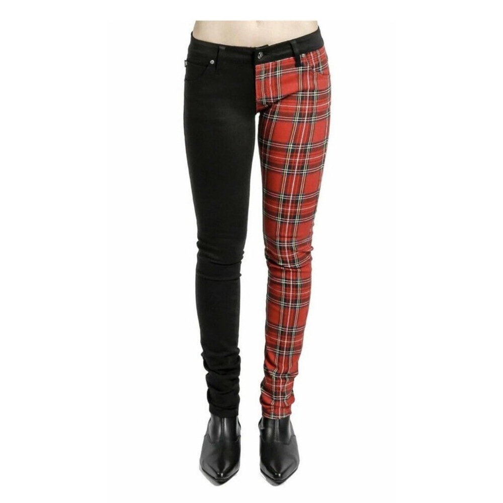 Tripp NYC Black and Red Plaid Split Jeans